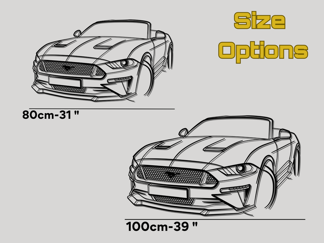 Mustang Cabriolet Front Angle, Detailed Silhouette Metal Wall Art