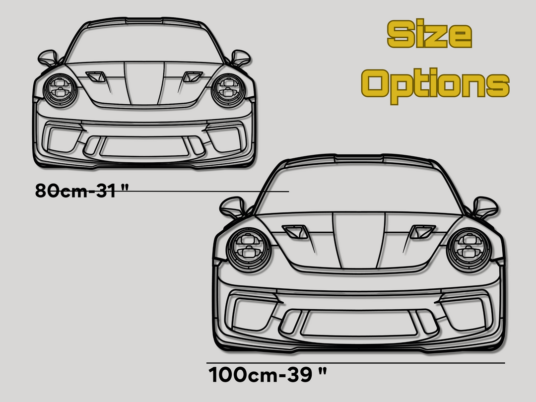 911 GT3 RS (991.2) Front Angle, Detailed Silhouette Metal Wall Art