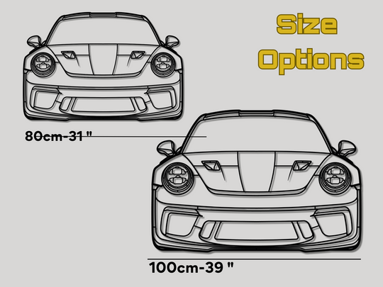 911 GT3 RS (991.2) Front Angle, Detailed Silhouette Metal Wall Art