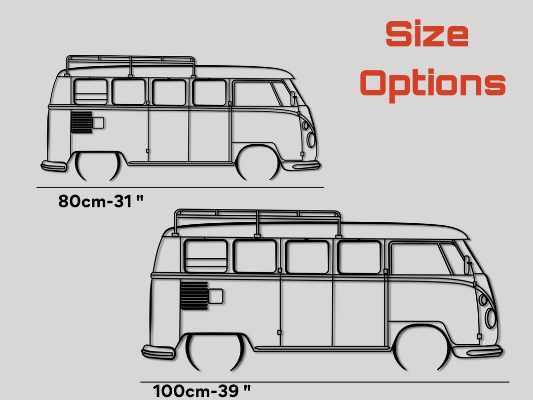 Modified T1 Split Screen Micro Bus, Detailed Silhouette Metal Wall Art