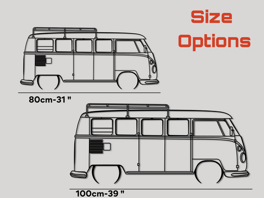 Modified T1 Split Screen Micro Bus, Detailed Silhouette Metal Wall Art