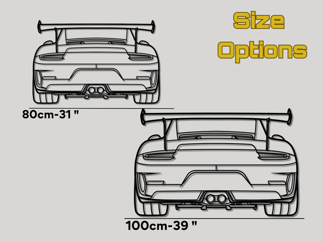911 GT3 RS (991.2) Rear Angle, Detailed Silhouette Metal Wall Art