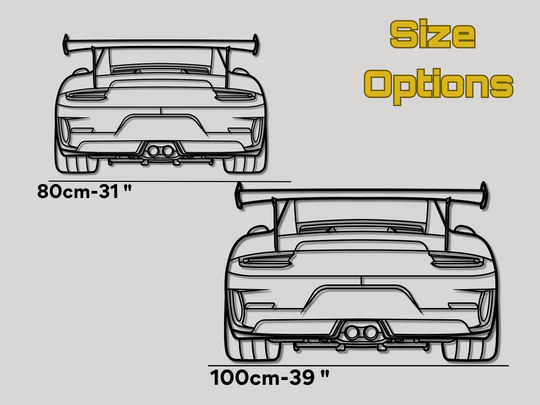 911 GT3 RS (991.2) Rear Angle, Detailed Silhouette Metal Wall Art