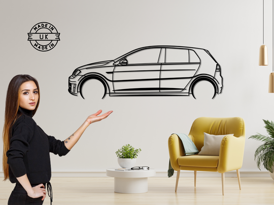 Golf R DSG MK7, Detailed Silhouette Metal Wall Art
