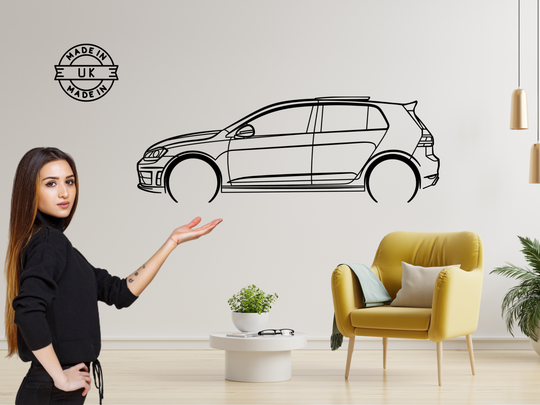Golf R MK7, Detailed Silhouette Metal Wall Art