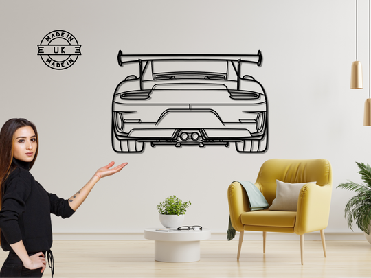 911 GT3 RS (991.2) Rear Angle, Detailed Silhouette Metal Wall Art