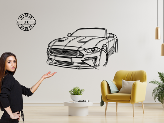 Mustang Cabriolet Front Angle, Detailed Silhouette Metal Wall Art