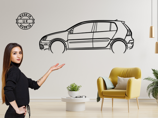 Golf MK5 R32 ( 4door ), Detailed Silhouette Metal Wall Art