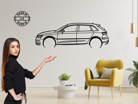 A3 8V Sportback, Detailed Silhouette Metal Wall Art