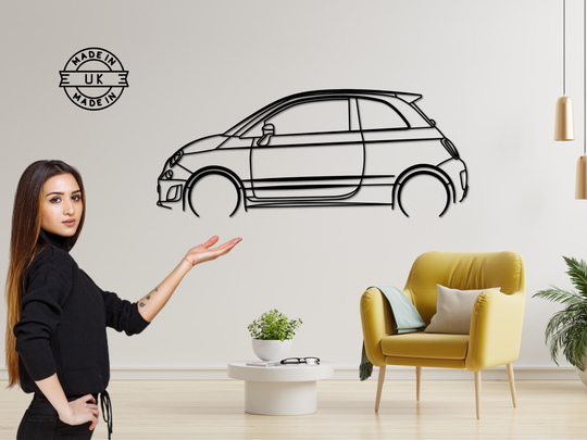 595 Abarth, Detailed Silhouette Metal Wall Art