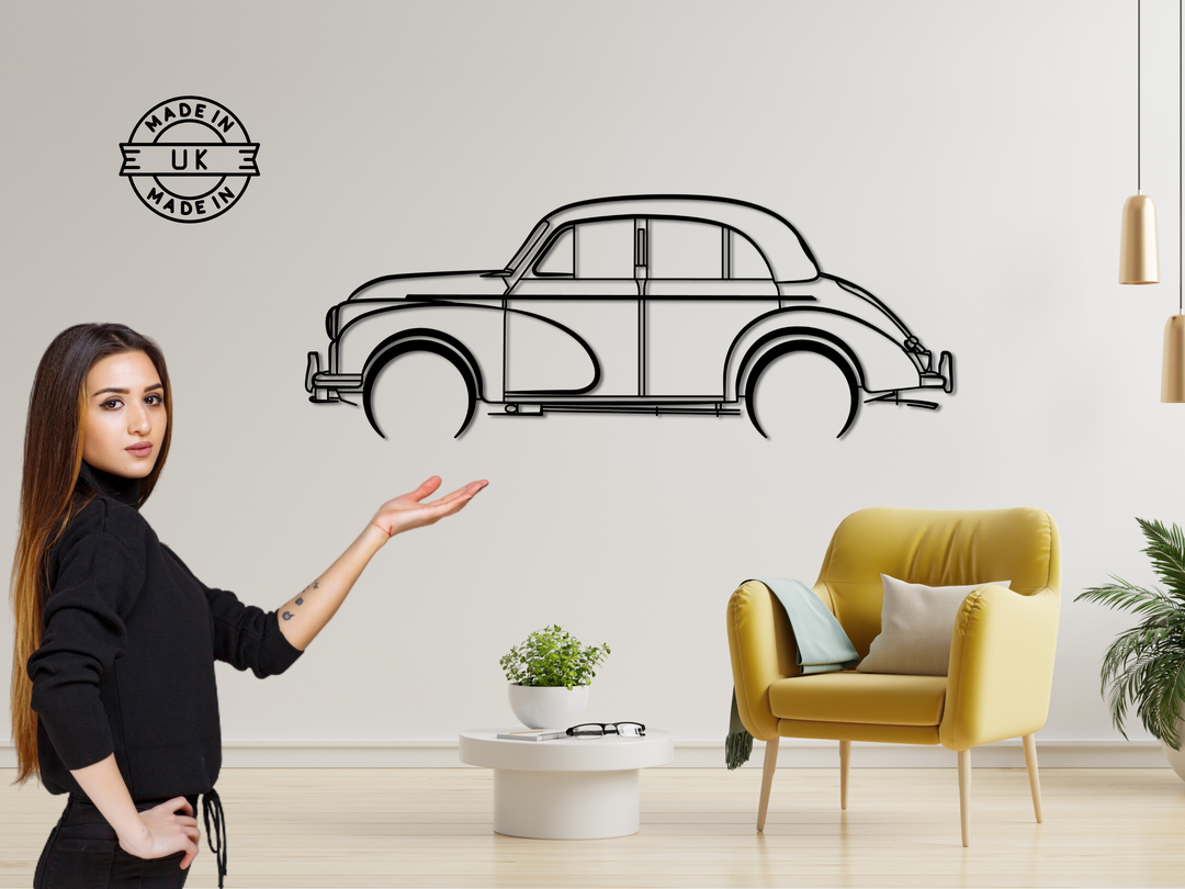Morris Minor, Detailed Silhouette Metal Wall Art