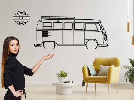 Modified T1 Split Screen Micro Bus, Detailed Silhouette Metal Wall Art