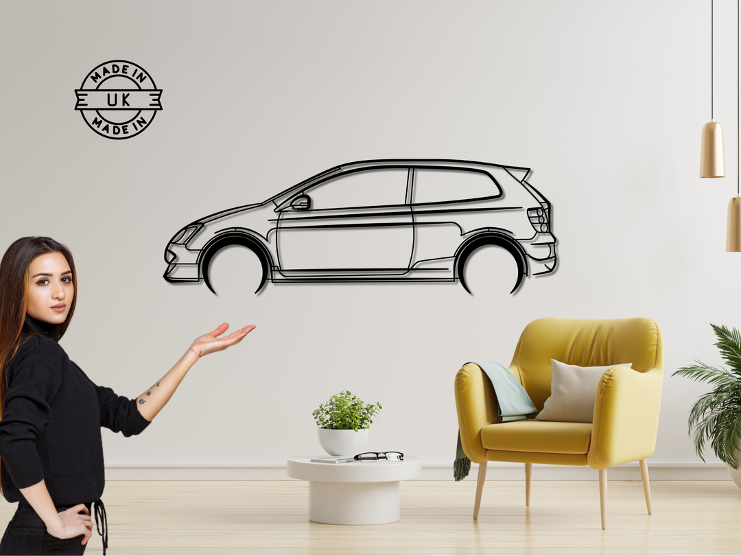 Civic Type-R (EP3), Detailed Silhouette Metal Wall Art – CarWallArtUk