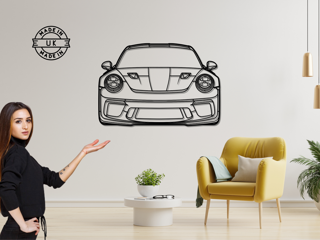 911 GT3 RS (991.2) Front Angle, Detailed Silhouette Metal Wall Art