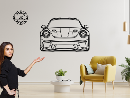 911 GT3 RS (991.2) Front Angle, Detailed Silhouette Metal Wall Art