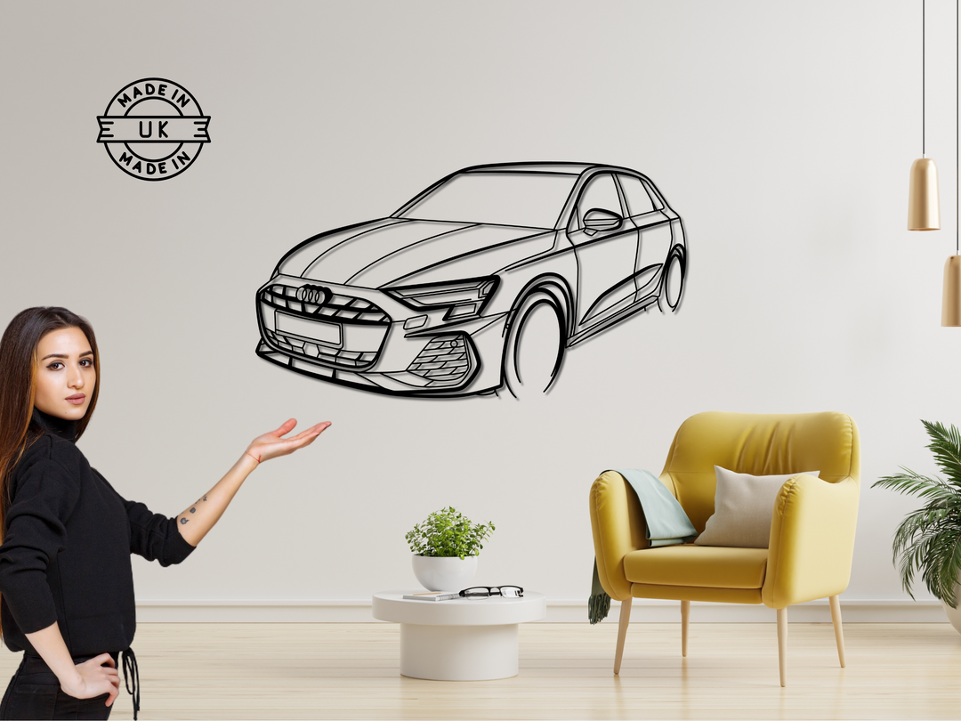 S3 8Y Facelift Front Angle, Detailed angle Silhouette Metal Wall Art